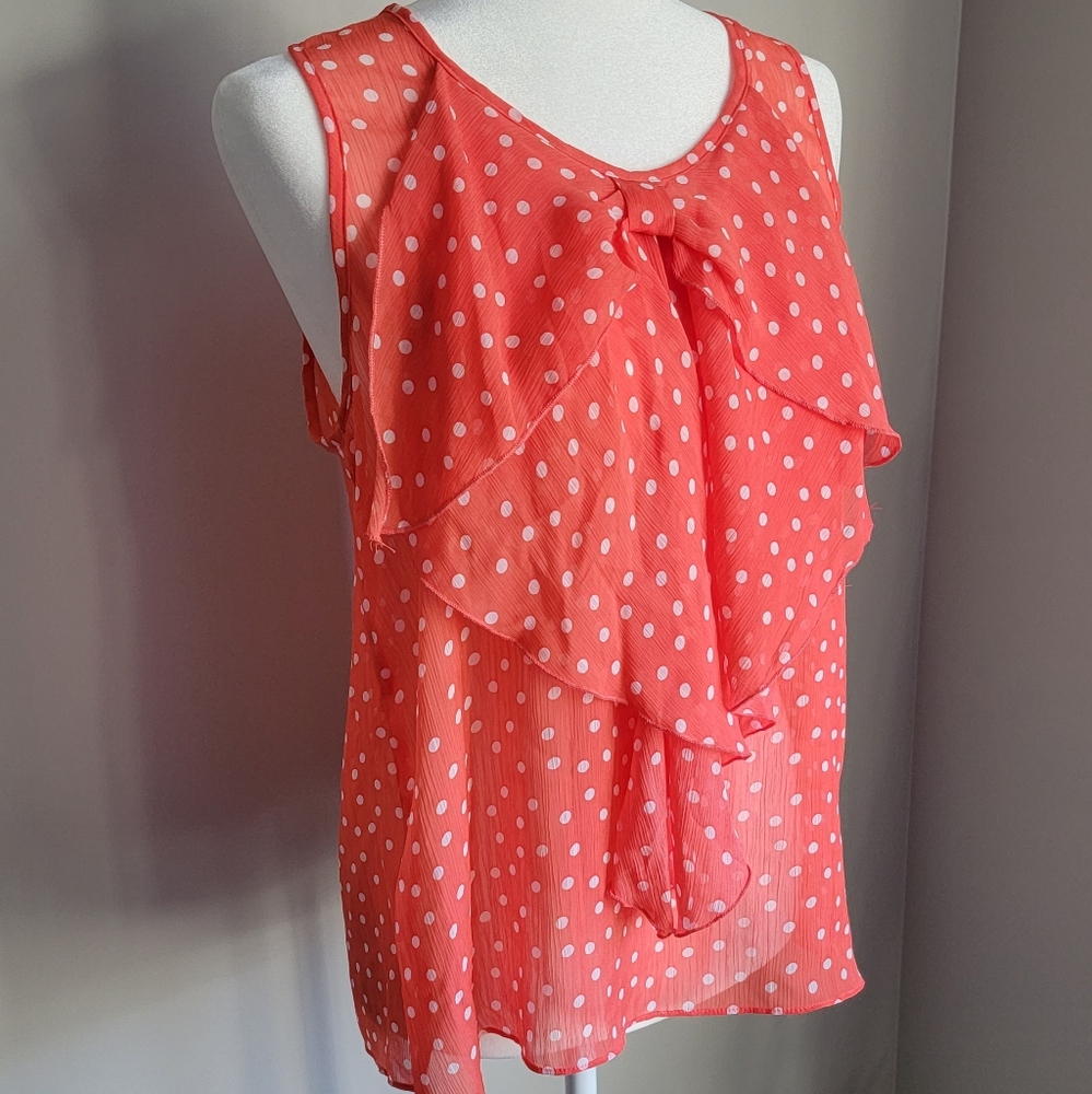 NWOT Orange Polka Dot Sleeveless  Blouse - Sz. L Large